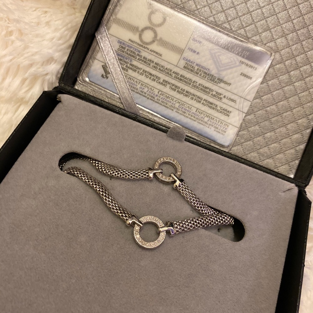 Diamond/sterling silver necklace and bracelet set